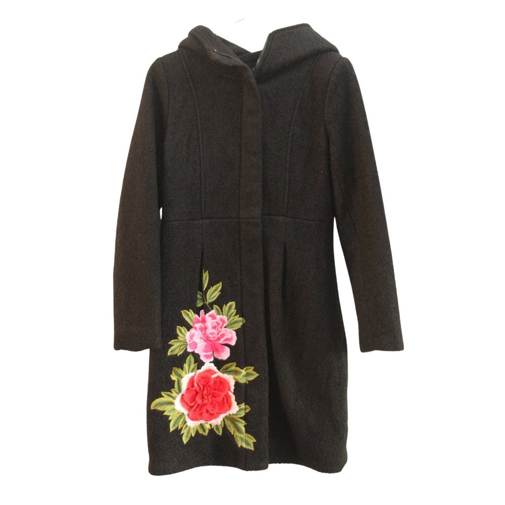 NWOT, Jiu Shan Ping, 100% Wool Coat, Black, Embroidered, Size S